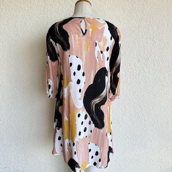 The Odells Rose/Peach  Black Long Sleeve Abstract/Geometric A Line Dress S - Picture 3 of 15